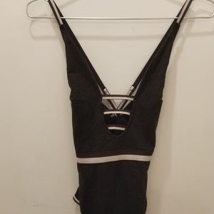 SOLD NWT grey bodysuit, low cut, vintage 70s 80s